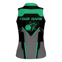 Personalized Bowling Heartbeat Team Women Sleeveless Polo Shirt For Bowlers Green and Gray - Wonder Print Shop