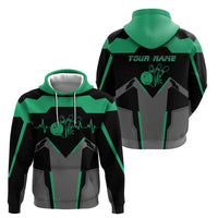 Personalized Bowling Heartbeat Team Zip Hoodie For Bowlers Green and Gray - Wonder Print Shop