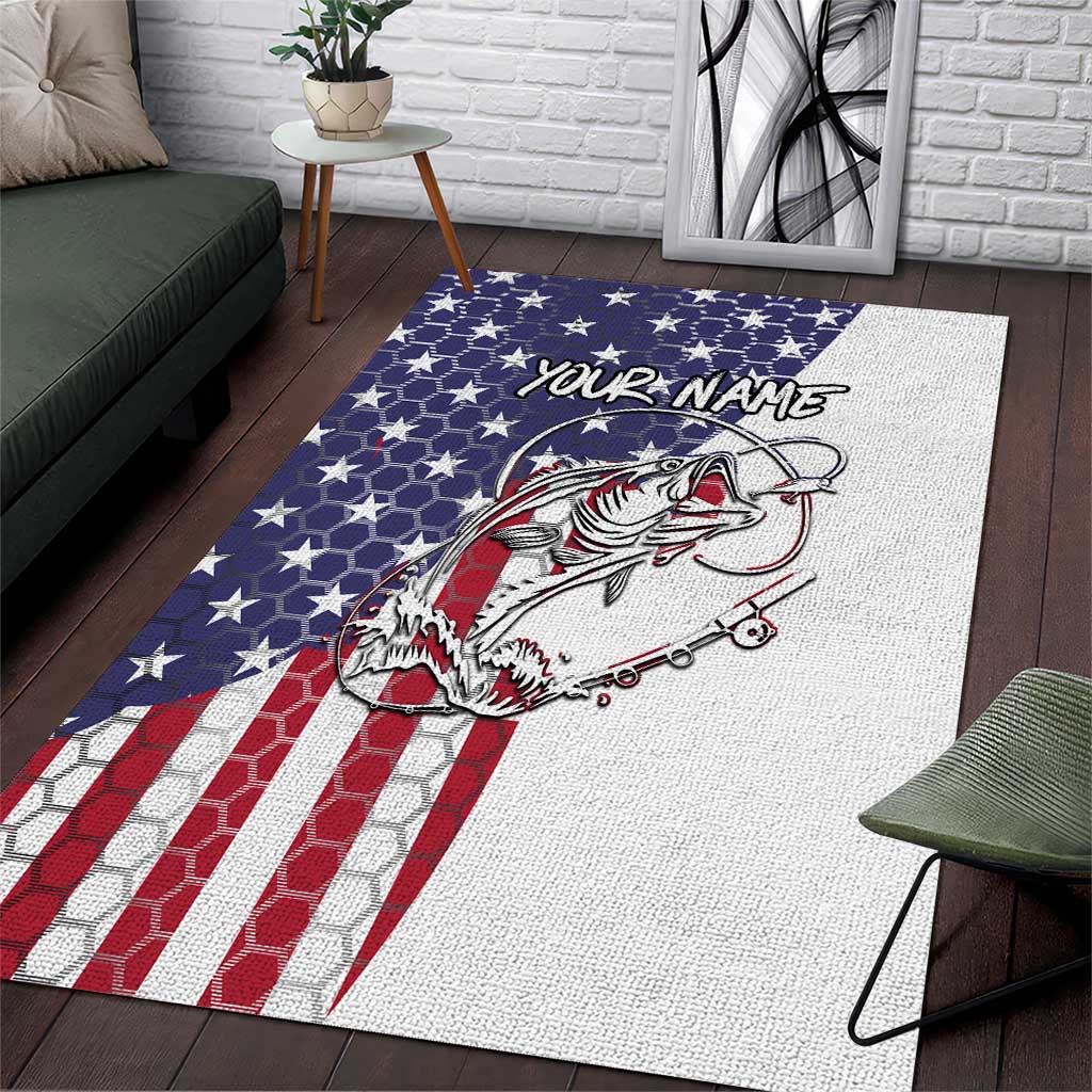American Flag Bass Fishing Area Rug Fishing Rod and Patriotic Red White and Blue Theme - Wonder Print Shop