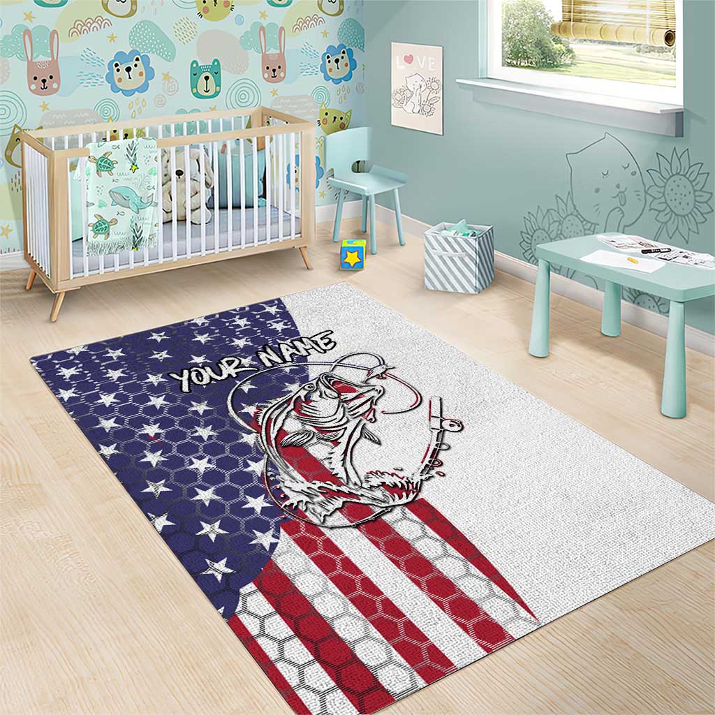 American Flag Bass Fishing Area Rug Fishing Rod and Patriotic Red White and Blue Theme - Wonder Print Shop