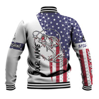 American Flag Bass Fishing Baseball Jacket Fishing Rod and Patriotic Red White and Blue Theme - Wonder Print Shop
