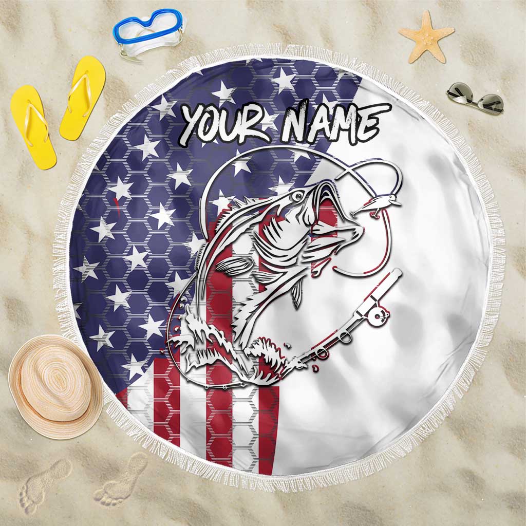 American Flag Bass Fishing Beach Blanket Fishing Rod and Patriotic Red White and Blue Theme - Wonder Print Shop