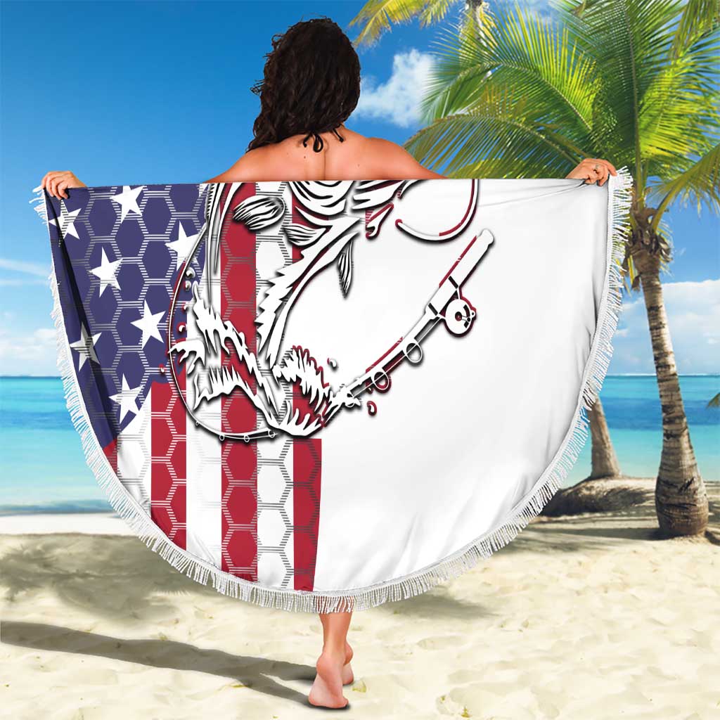 American Flag Bass Fishing Beach Blanket Fishing Rod and Patriotic Red White and Blue Theme - Wonder Print Shop