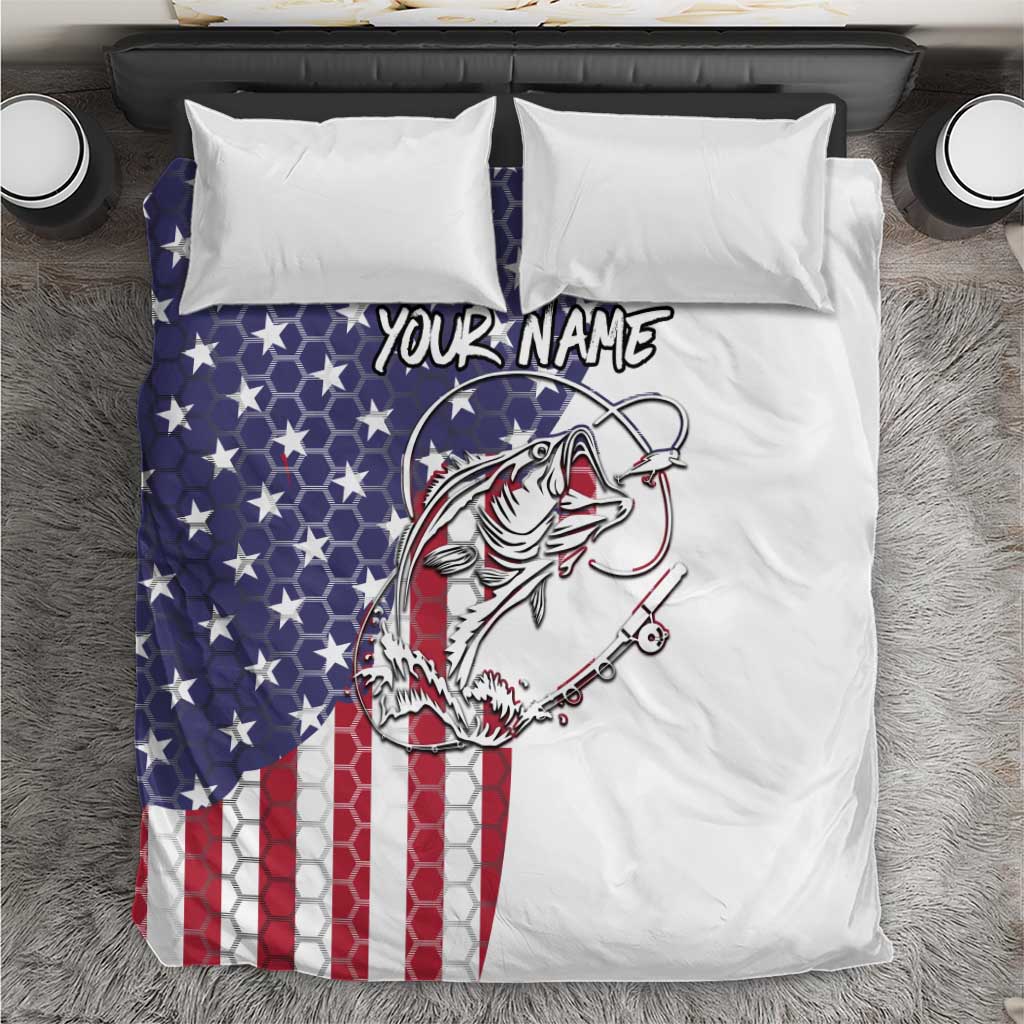 American Flag Bass Fishing Bedding Set Fishing Rod and Patriotic Red White and Blue Theme - Wonder Print Shop