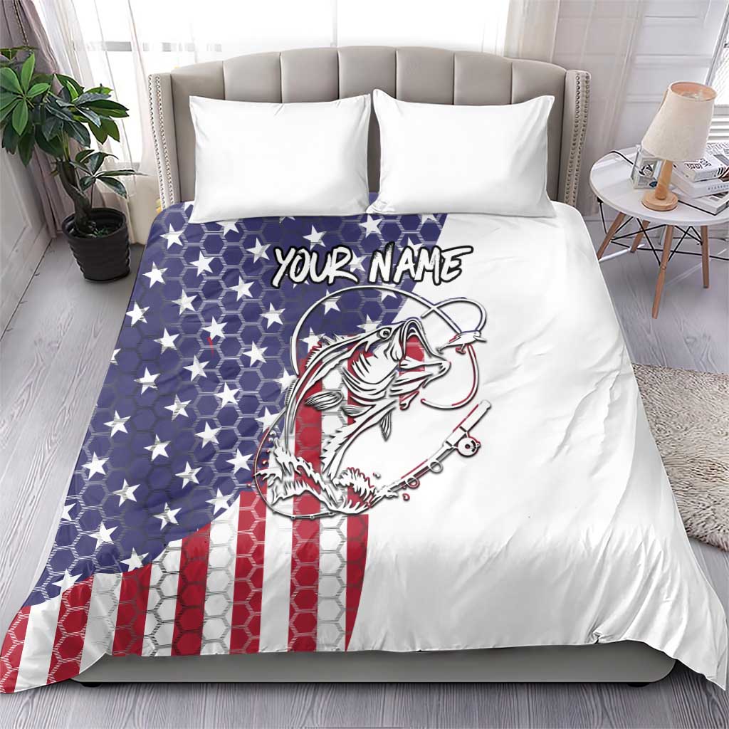 American Flag Bass Fishing Bedding Set Fishing Rod and Patriotic Red White and Blue Theme - Wonder Print Shop