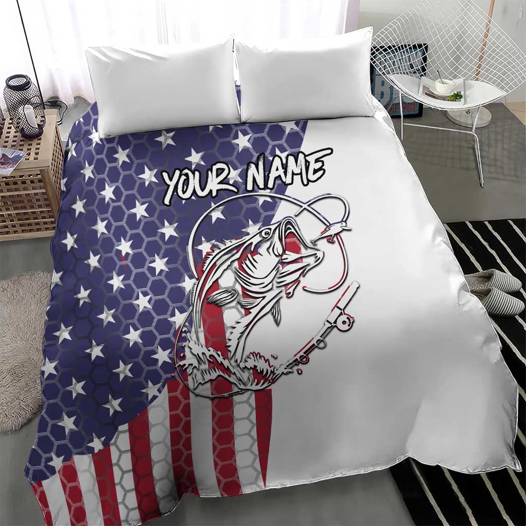 American Flag Bass Fishing Bedding Set Fishing Rod and Patriotic Red White and Blue Theme - Wonder Print Shop