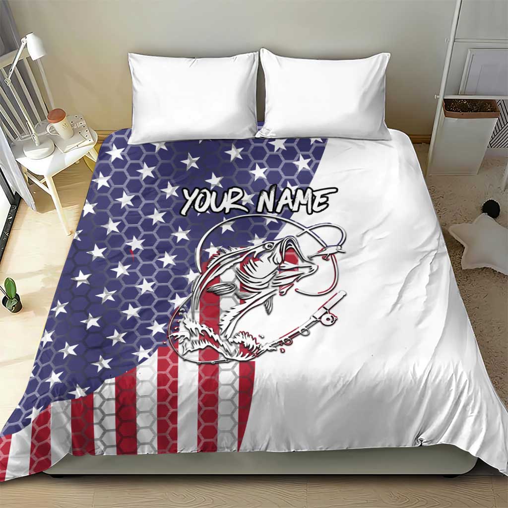 American Flag Bass Fishing Bedding Set Fishing Rod and Patriotic Red White and Blue Theme - Wonder Print Shop