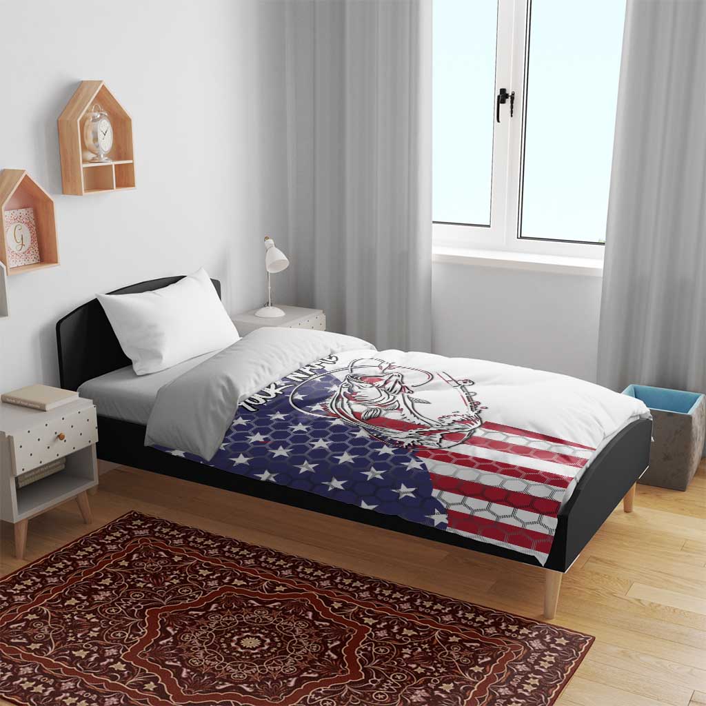 American Flag Bass Fishing Bedding Set Fishing Rod and Patriotic Red White and Blue Theme - Wonder Print Shop