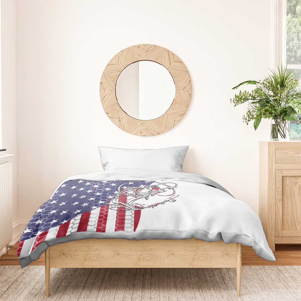American Flag Bass Fishing Bedding Set Fishing Rod and Patriotic Red White and Blue Theme - Wonder Print Shop