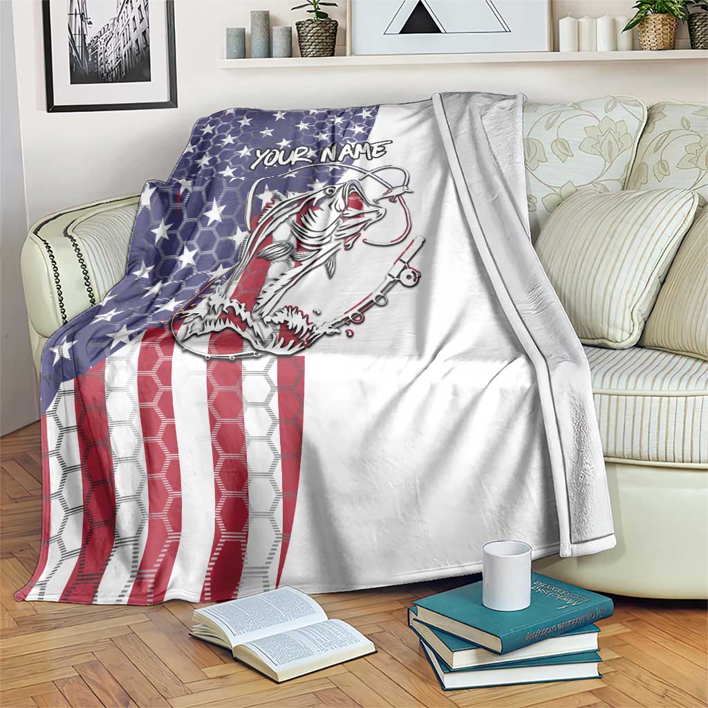 American Flag Bass Fishing Blanket Fishing Rod and Patriotic Red White and Blue Theme - Wonder Print Shop