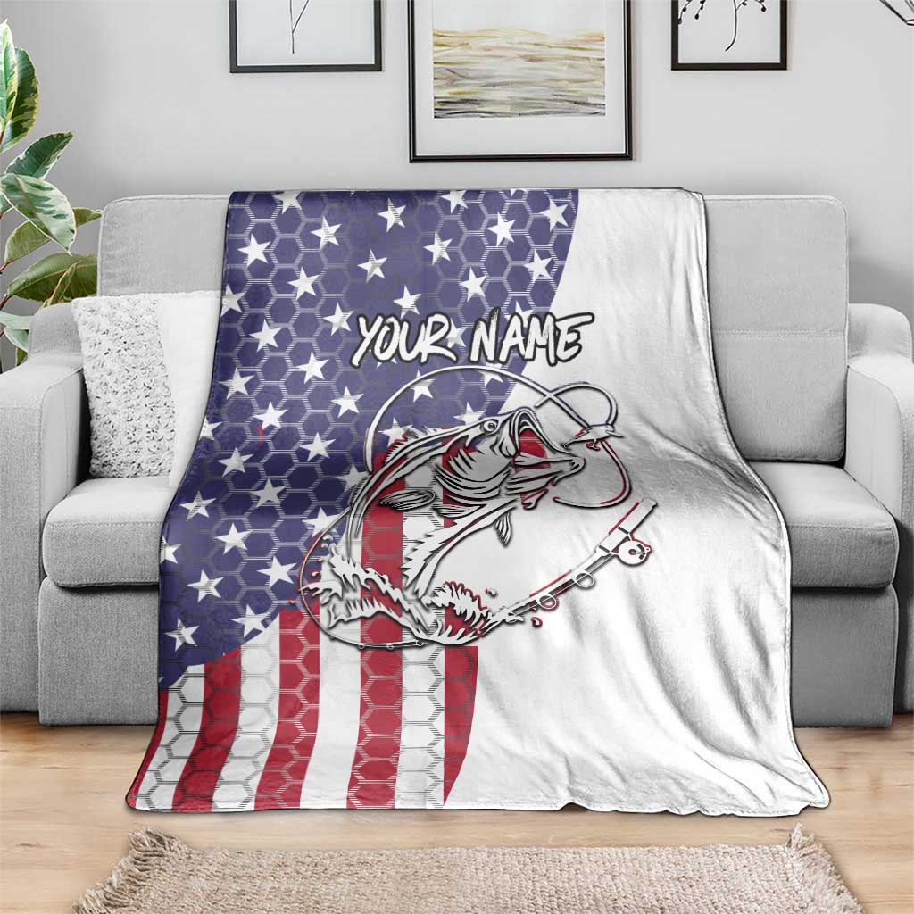 American Flag Bass Fishing Blanket Fishing Rod and Patriotic Red White and Blue Theme - Wonder Print Shop