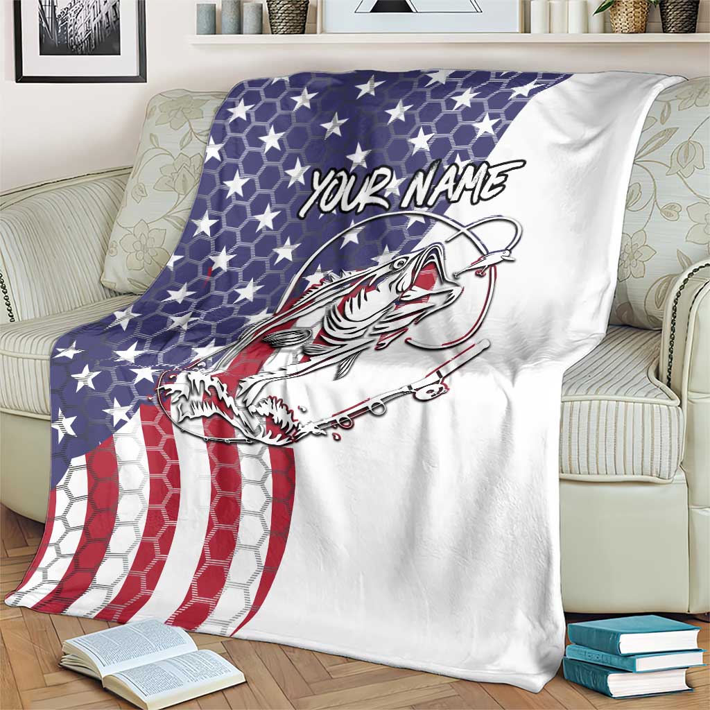 American Flag Bass Fishing Blanket Fishing Rod and Patriotic Red White and Blue Theme - Wonder Print Shop