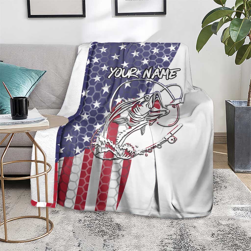 American Flag Bass Fishing Blanket Fishing Rod and Patriotic Red White and Blue Theme - Wonder Print Shop