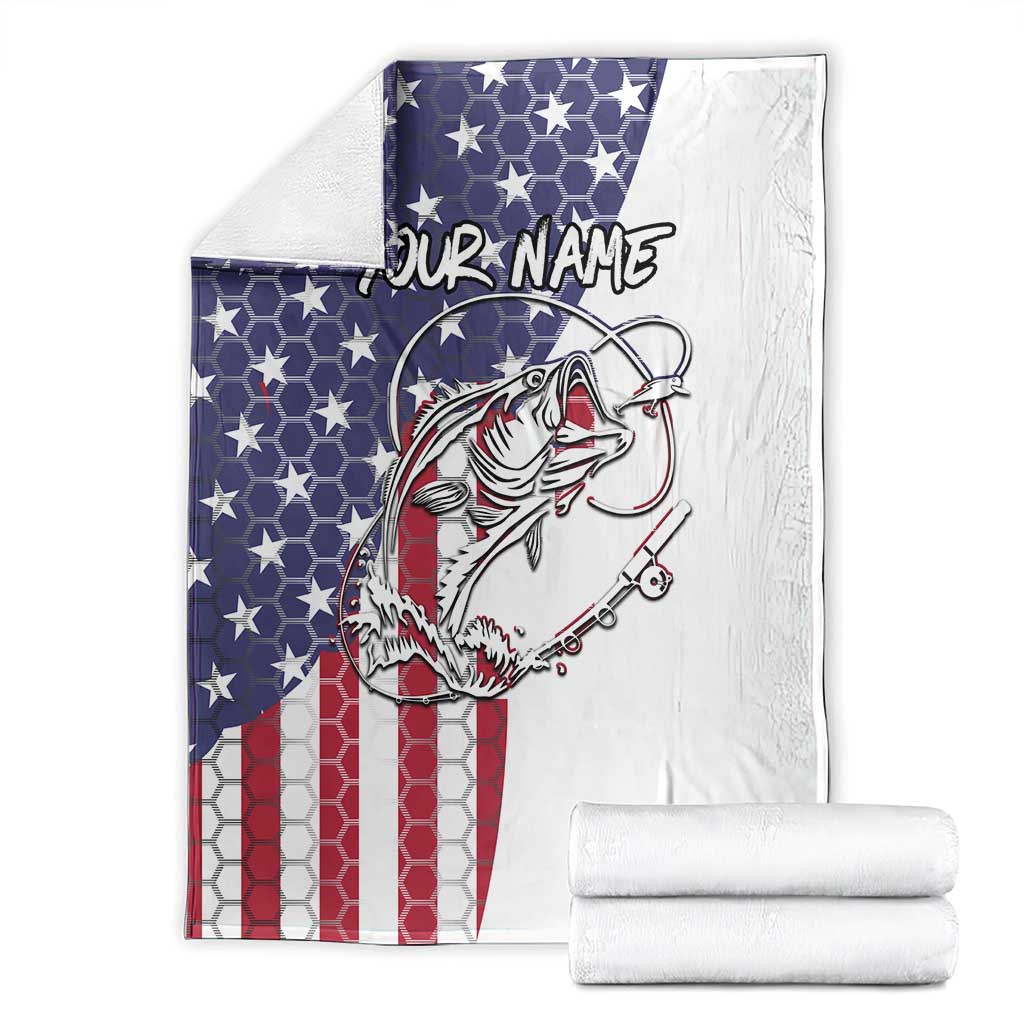 American Flag Bass Fishing Blanket Fishing Rod and Patriotic Red White and Blue Theme - Wonder Print Shop