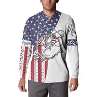 American Flag Bass Fishing Button Sweatshirt Fishing Rod and Patriotic Red White and Blue Theme - Wonder Print Shop