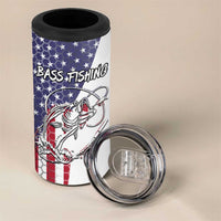 American Flag Bass Fishing 4 in 1 Can Cooler Tumbler Fishing Rod and Patriotic Red White and Blue Theme - Wonder Print Shop