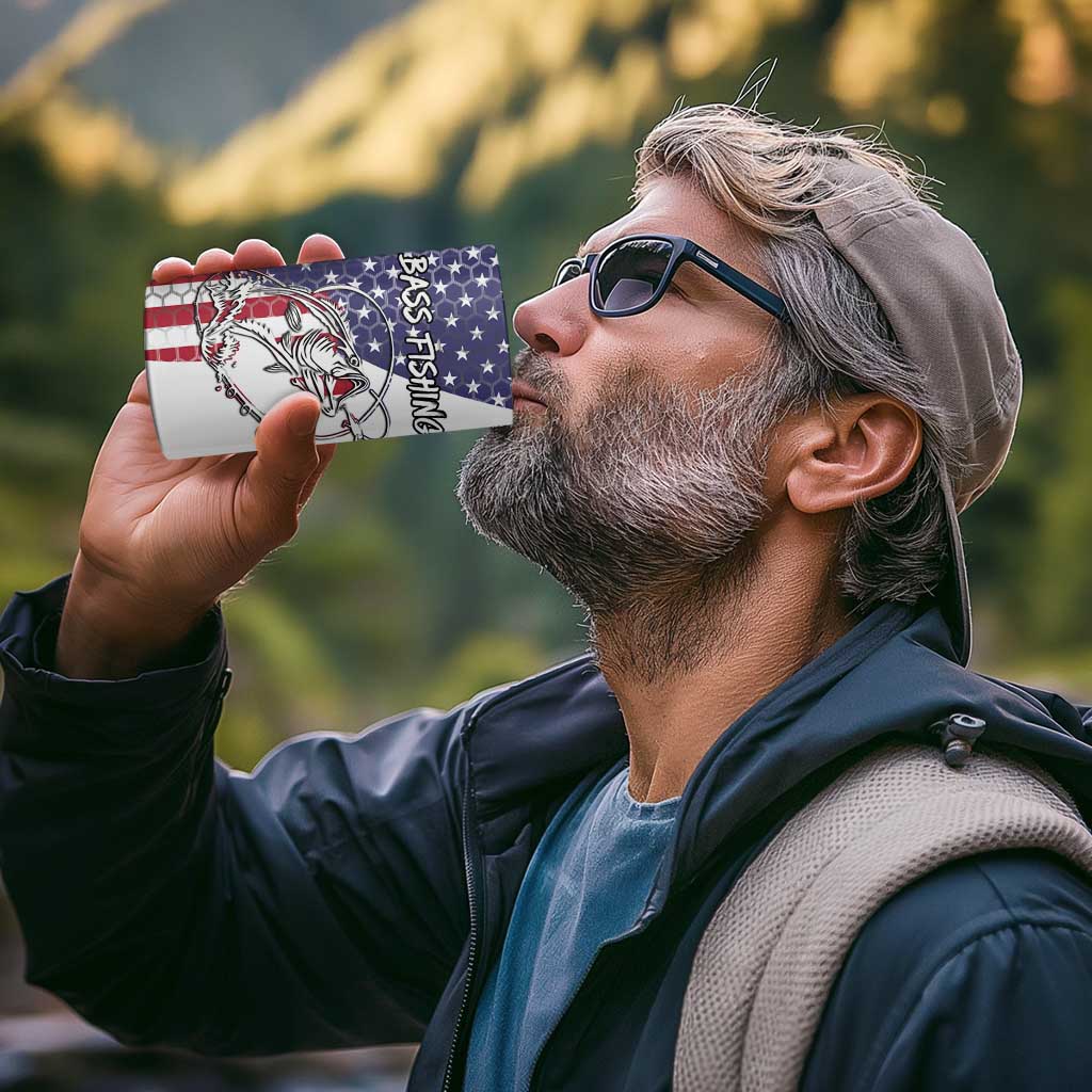 American Flag Bass Fishing 4 in 1 Can Cooler Tumbler Fishing Rod and Patriotic Red White and Blue Theme - Wonder Print Shop