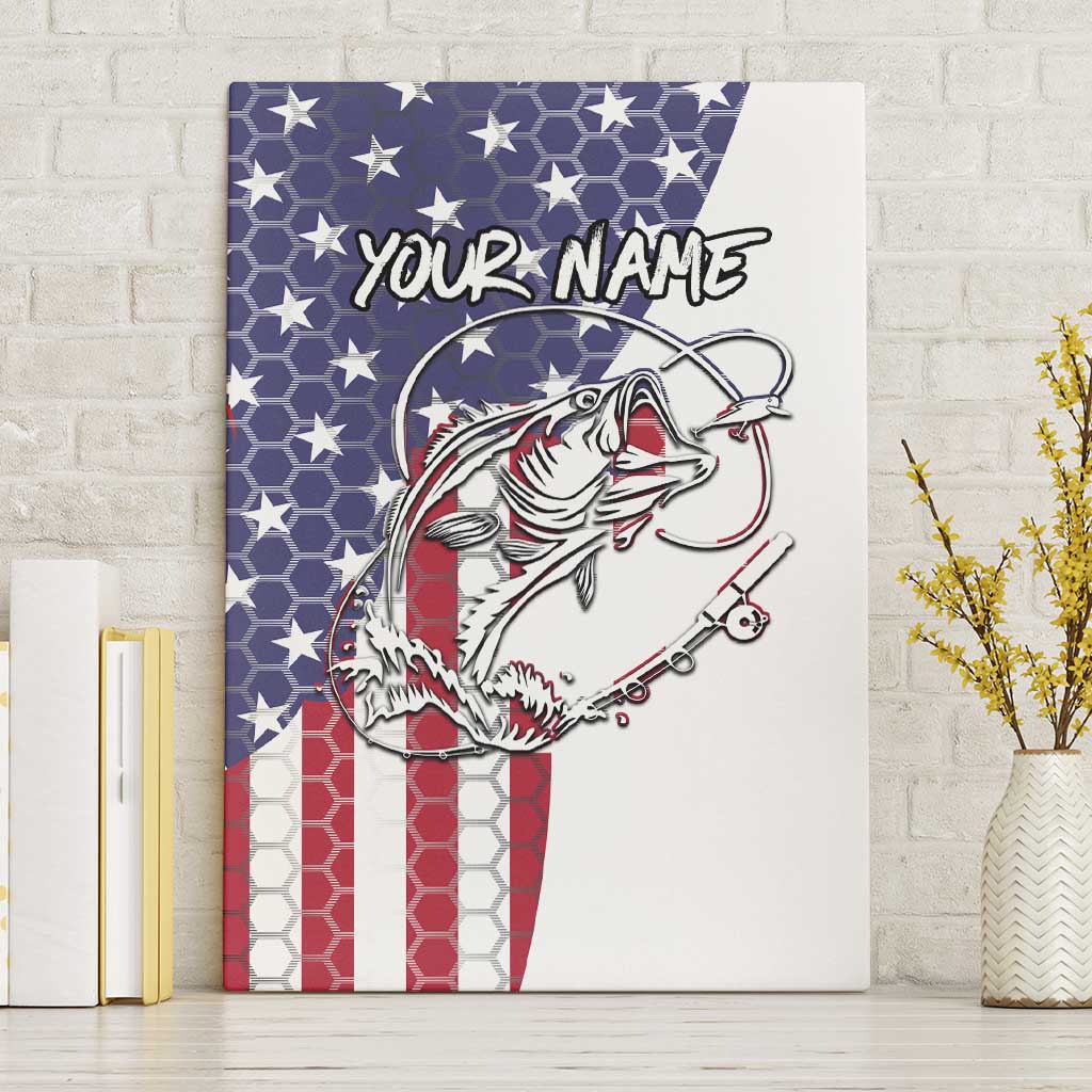 American Flag Bass Fishing Canvas Wall Art Fishing Rod and Patriotic Red White and Blue Theme - Wonder Print Shop