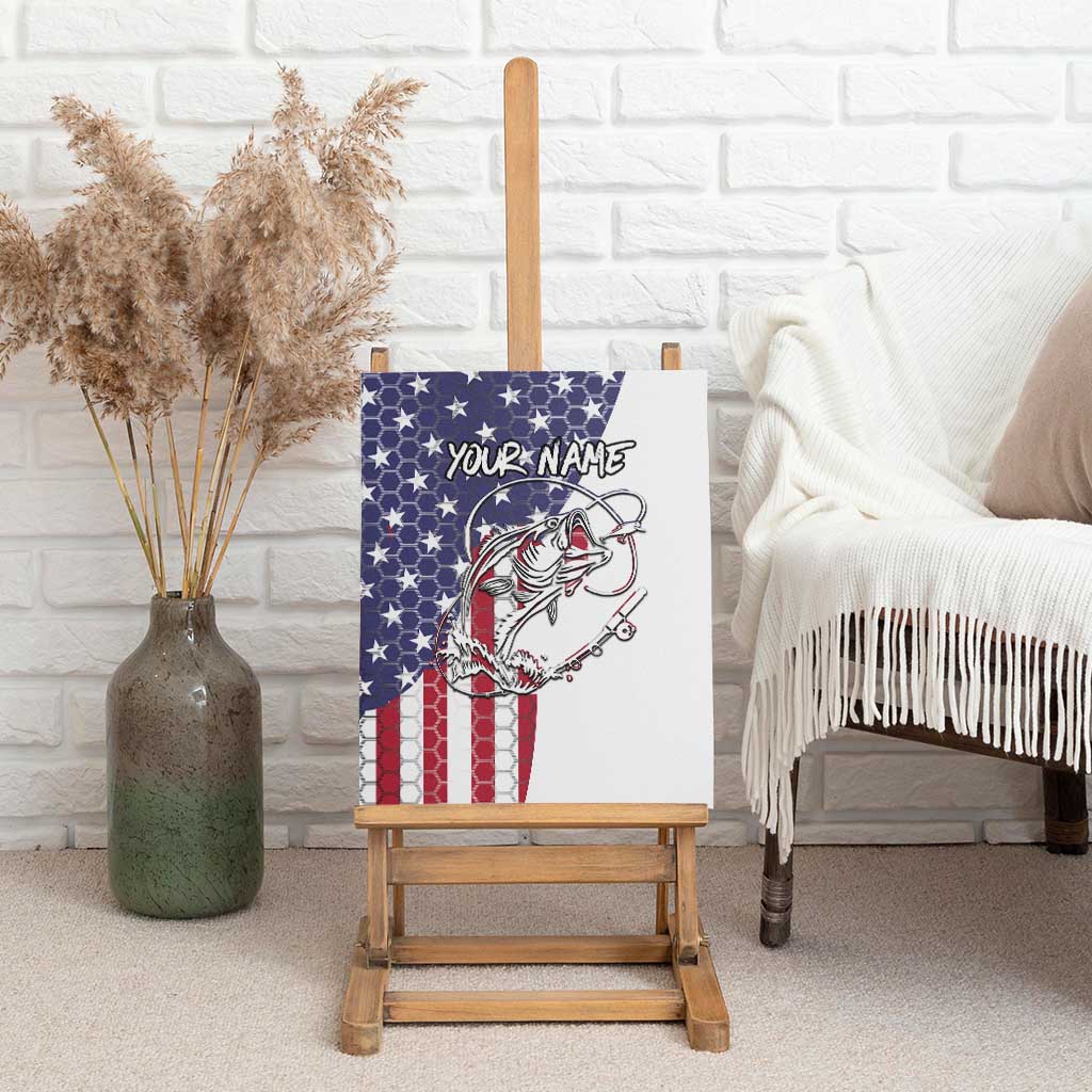 American Flag Bass Fishing Canvas Wall Art Fishing Rod and Patriotic Red White and Blue Theme - Wonder Print Shop