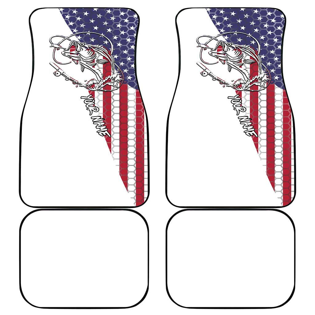 American Flag Bass Fishing Car Mats Fishing Rod and Patriotic Red White and Blue Theme - Wonder Print Shop