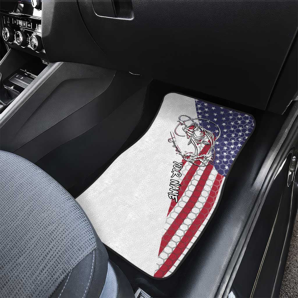American Flag Bass Fishing Car Mats Fishing Rod and Patriotic Red White and Blue Theme - Wonder Print Shop