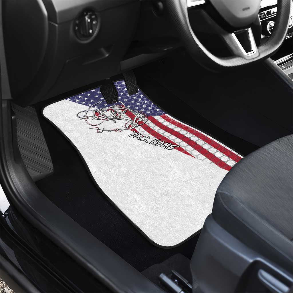American Flag Bass Fishing Car Mats Fishing Rod and Patriotic Red White and Blue Theme - Wonder Print Shop