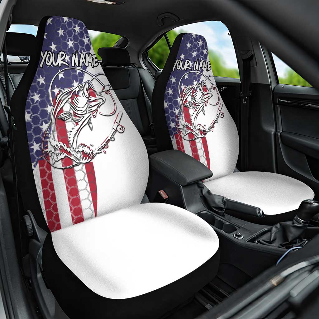 American Flag Bass Fishing Car Seat Cover Fishing Rod and Patriotic Red White and Blue Theme - Wonder Print Shop