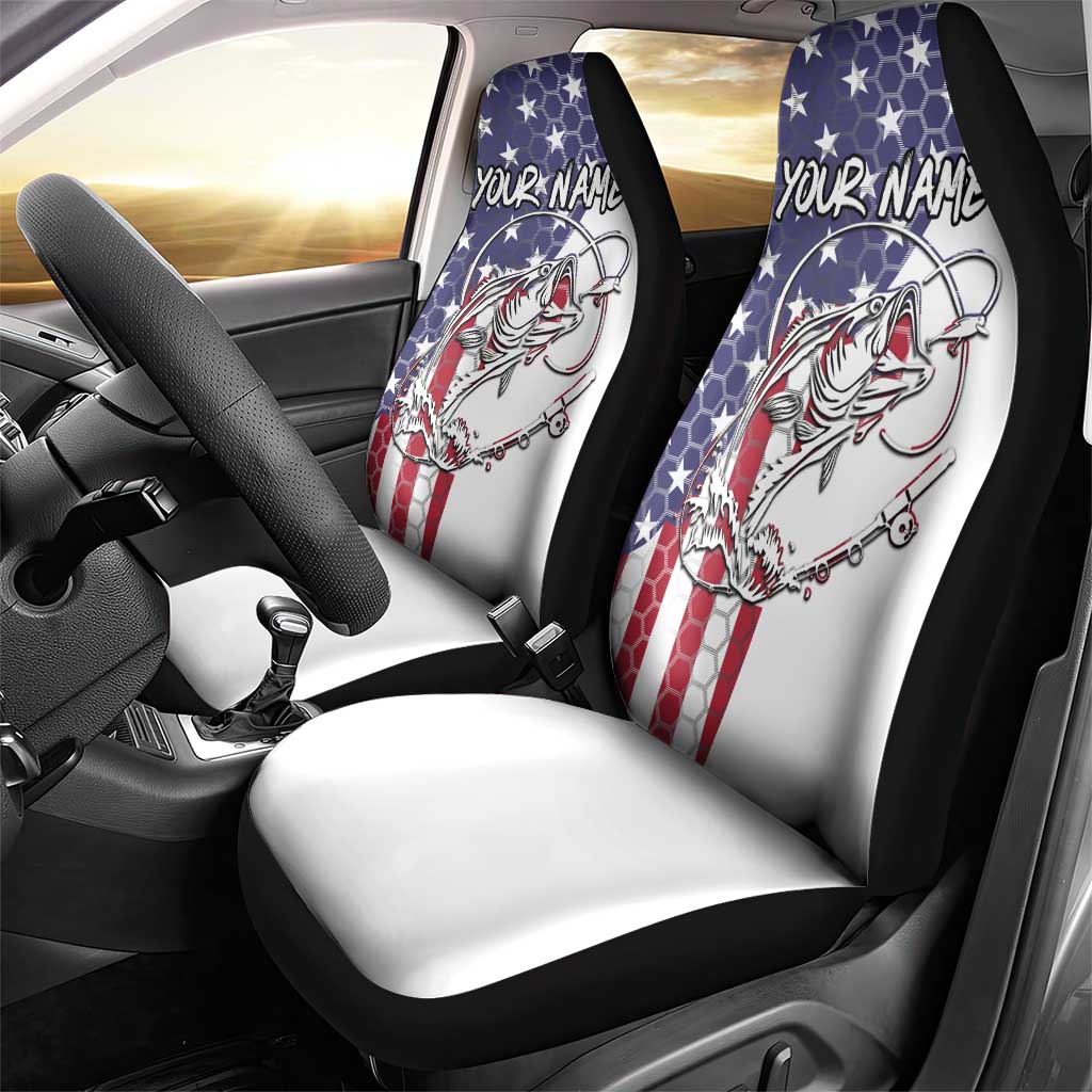 American Flag Bass Fishing Car Seat Cover Fishing Rod and Patriotic Red White and Blue Theme - Wonder Print Shop