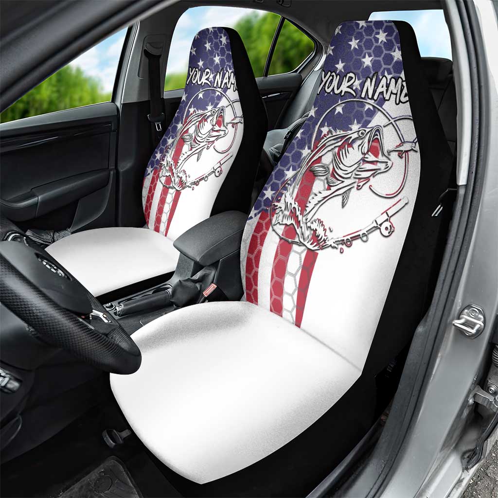 American Flag Bass Fishing Car Seat Cover Fishing Rod and Patriotic Red White and Blue Theme - Wonder Print Shop