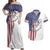 American Flag Bass Fishing Couples Matching Off Shoulder Maxi Dress and Hawaiian Shirt Fishing Rod and Patriotic Red White and Blue Theme - Wonder Print Shop