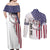 American Flag Bass Fishing Couples Matching Off Shoulder Maxi Dress and Long Sleeve Button Shirt Fishing Rod and Patriotic Red White and Blue Theme - Wonder Print Shop