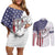 American Flag Bass Fishing Couples Matching Off Shoulder Short Dress and Long Sleeve Button Shirt Fishing Rod and Patriotic Red White and Blue Theme - Wonder Print Shop