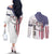 American Flag Bass Fishing Couples Matching Off The Shoulder Long Sleeve Dress and Long Sleeve Button Shirt Fishing Rod and Patriotic Red White and Blue Theme - Wonder Print Shop