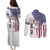 American Flag Bass Fishing Couples Matching Puletasi and Long Sleeve Button Shirt Fishing Rod and Patriotic Red White and Blue Theme - Wonder Print Shop
