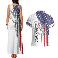 American Flag Bass Fishing Couples Matching Tank Maxi Dress and Hawaiian Shirt Fishing Rod and Patriotic Red White and Blue Theme - Wonder Print Shop