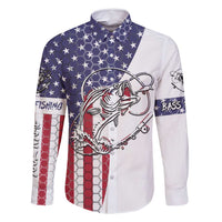 American Flag Bass Fishing Family Matching Long Sleeve Bodycon Dress and Hawaiian Shirt Fishing Rod and Patriotic Red White and Blue Theme - Wonder Print Shop