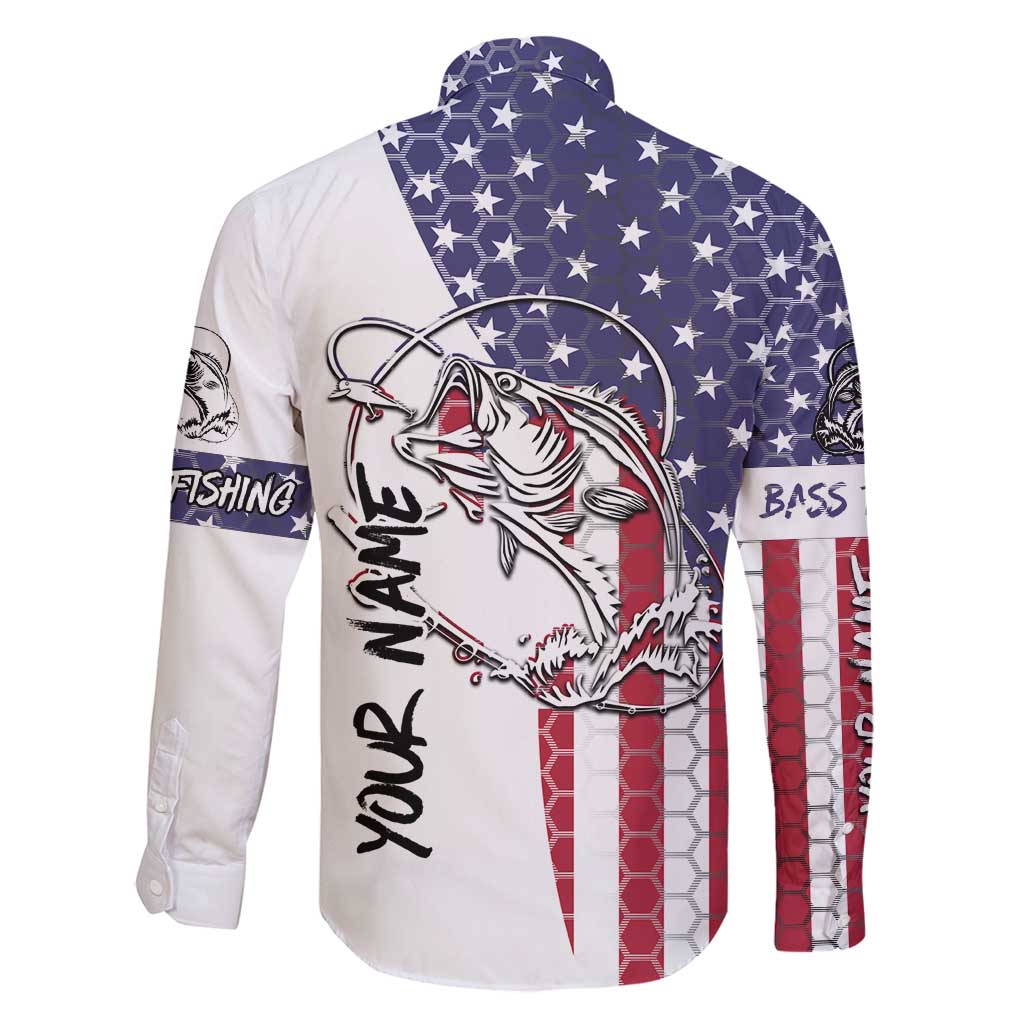 American Flag Bass Fishing Family Matching Long Sleeve Bodycon Dress and Hawaiian Shirt Fishing Rod and Patriotic Red White and Blue Theme - Wonder Print Shop