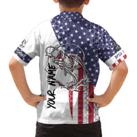 American Flag Bass Fishing Family Matching Off The Shoulder Long Sleeve Dress and Hawaiian Shirt Fishing Rod and Patriotic Red White and Blue Theme - Wonder Print Shop