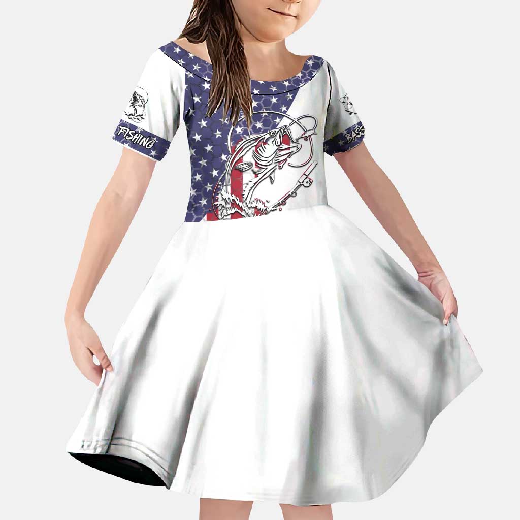 American Flag Bass Fishing Family Matching Off Shoulder Maxi Dress and Hawaiian Shirt Fishing Rod and Patriotic Red White and Blue Theme - Wonder Print Shop