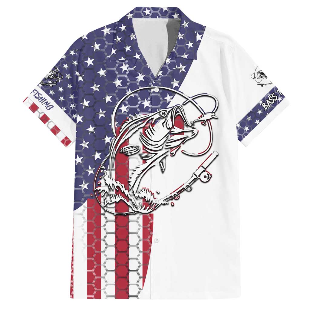 American Flag Bass Fishing Family Matching Off Shoulder Maxi Dress and Hawaiian Shirt Fishing Rod and Patriotic Red White and Blue Theme - Wonder Print Shop