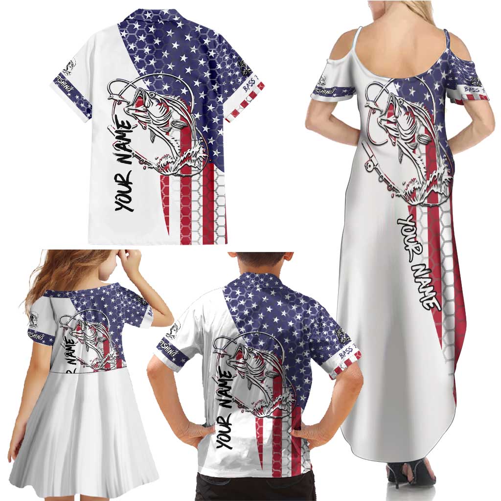 American Flag Bass Fishing Family Matching Summer Maxi Dress and Hawaiian Shirt Fishing Rod and Patriotic Red White and Blue Theme - Wonder Print Shop