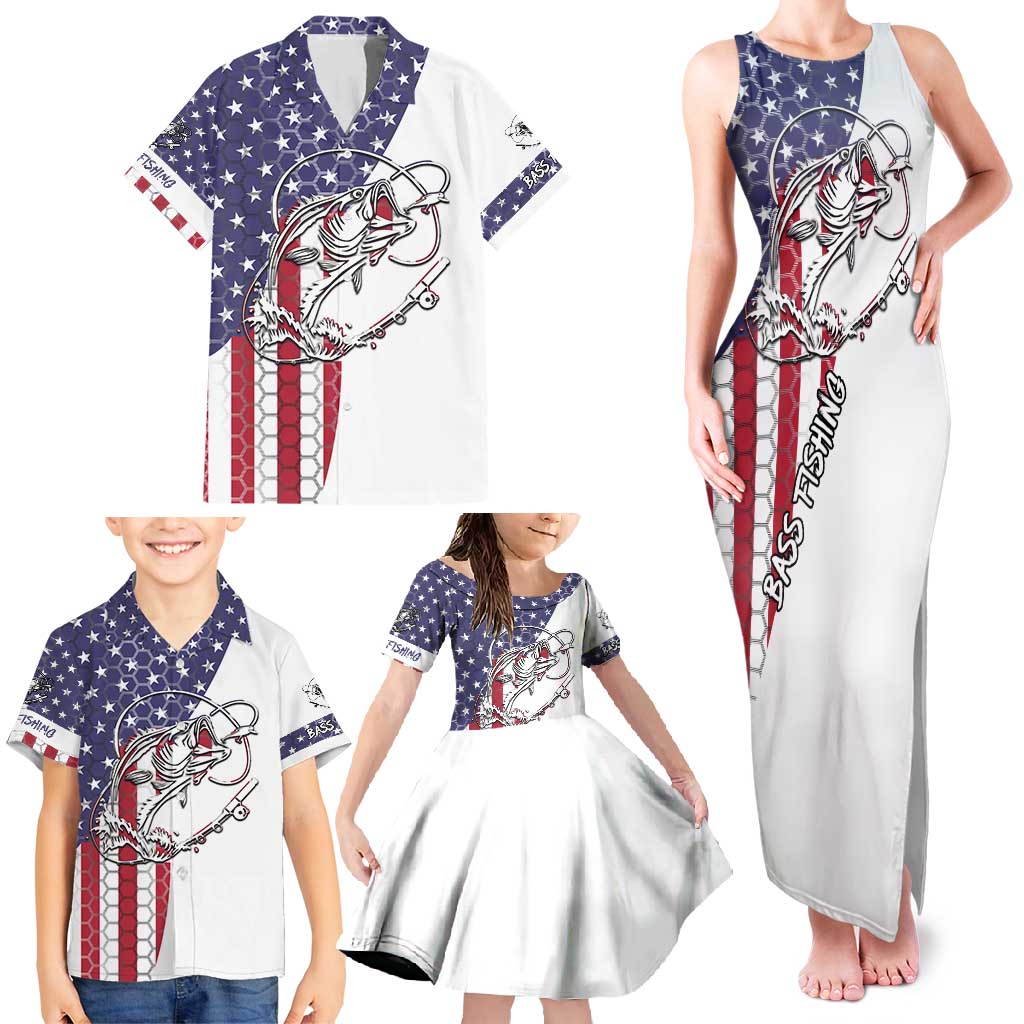 American Flag Bass Fishing Family Matching Tank Maxi Dress and Hawaiian Shirt Fishing Rod and Patriotic Red White and Blue Theme - Wonder Print Shop