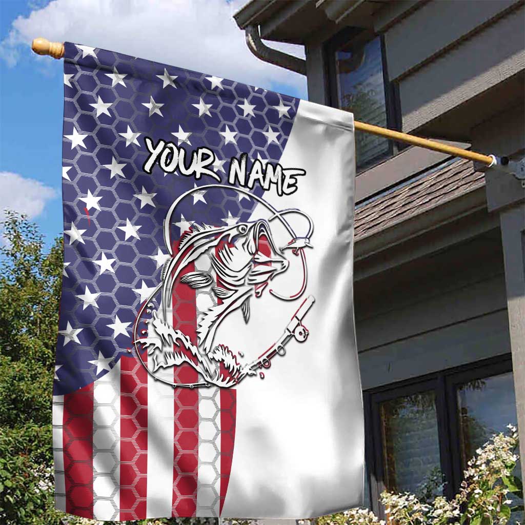American Flag Bass Fishing Garden Flag Fishing Rod and Patriotic Red White and Blue Theme - Wonder Print Shop