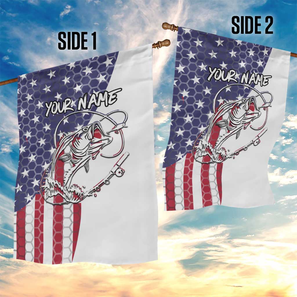 American Flag Bass Fishing Garden Flag Fishing Rod and Patriotic Red White and Blue Theme - Wonder Print Shop
