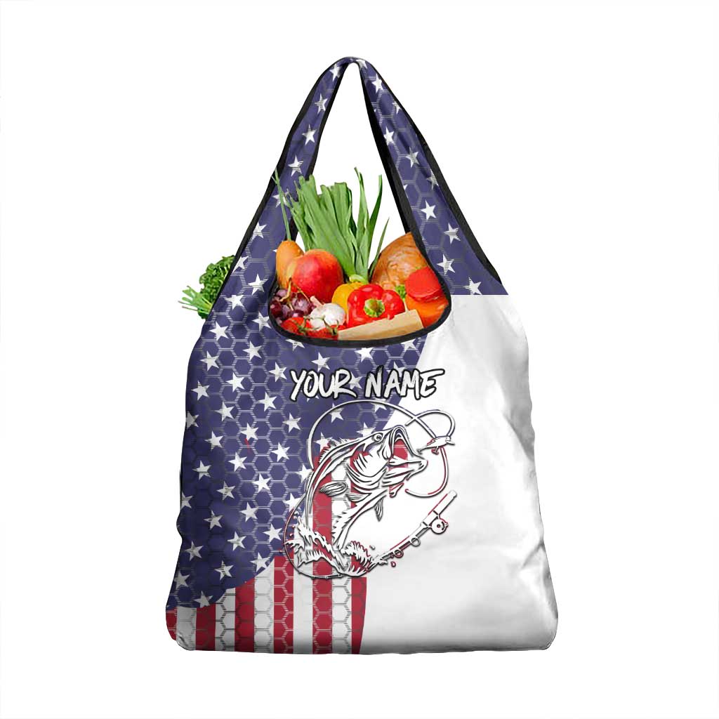 American Flag Bass Fishing Grocery Bag Fishing Rod and Patriotic Red White and Blue Theme - Wonder Print Shop