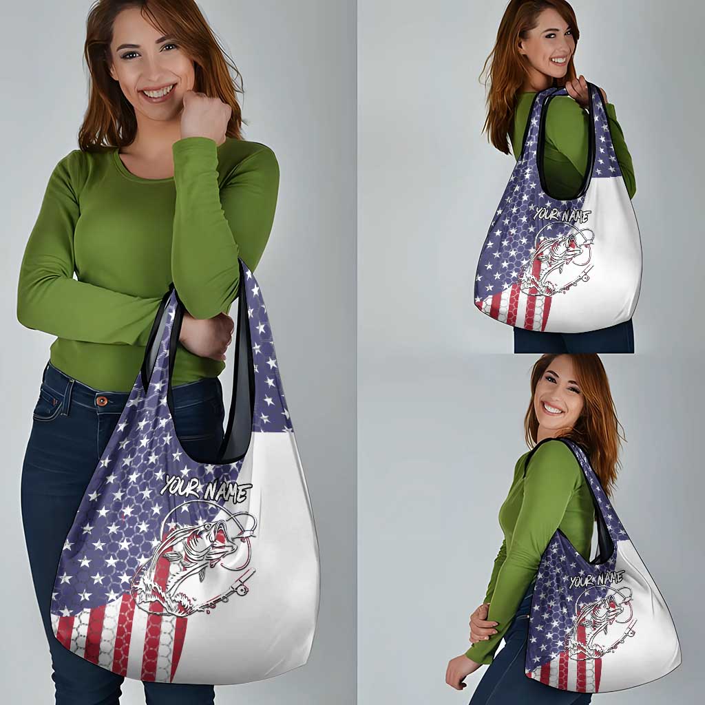 American Flag Bass Fishing Grocery Bag Fishing Rod and Patriotic Red White and Blue Theme - Wonder Print Shop