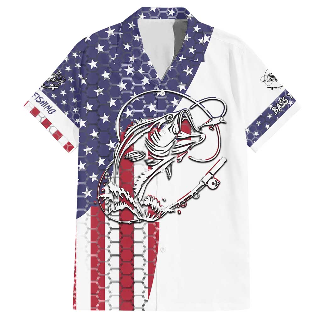 American Flag Bass Fishing Hawaiian Shirt Fishing Rod and Patriotic Red White and Blue Theme - Wonder Print Shop
