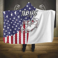 American Flag Bass Fishing Hooded Blanket Fishing Rod and Patriotic Red White and Blue Theme - Wonder Print Shop