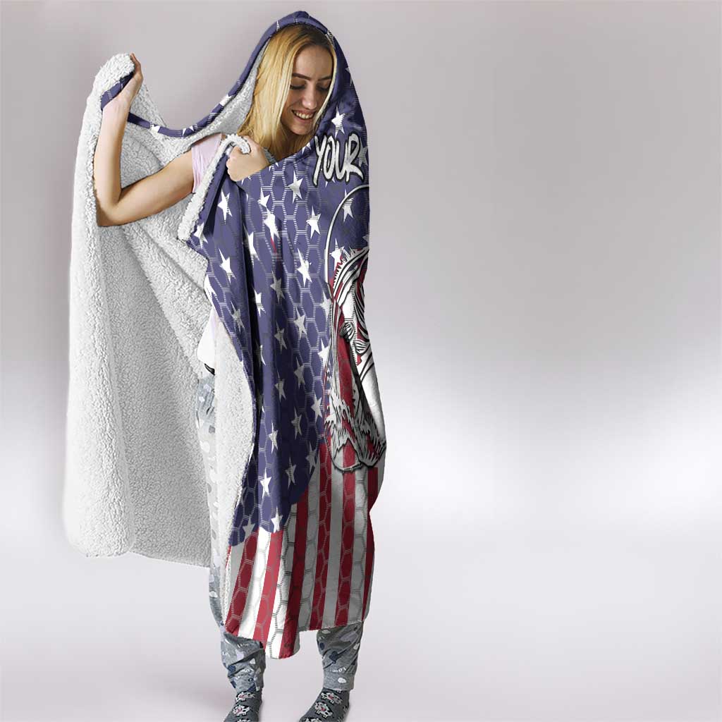 American Flag Bass Fishing Hooded Blanket Fishing Rod and Patriotic Red White and Blue Theme - Wonder Print Shop