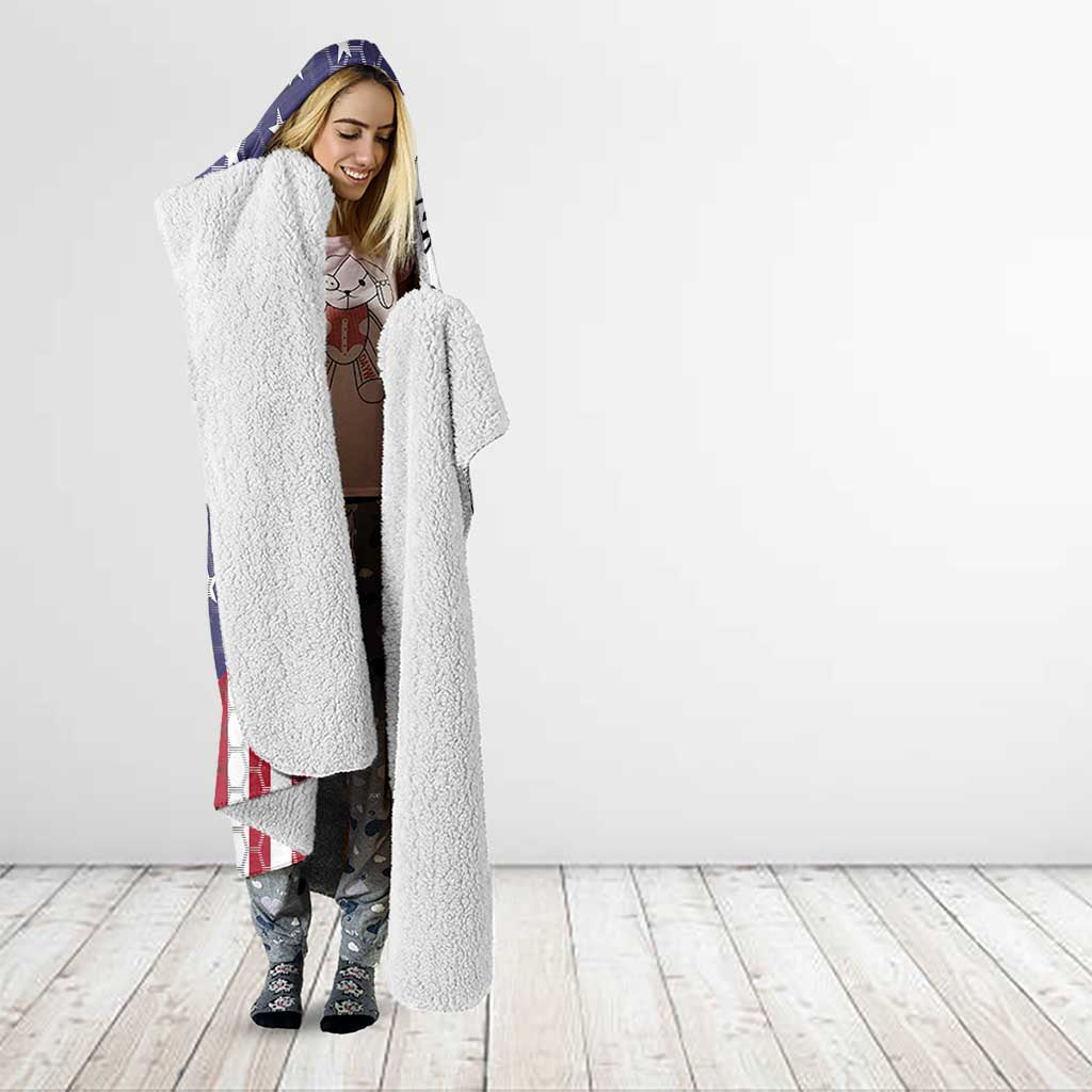 American Flag Bass Fishing Hooded Blanket Fishing Rod and Patriotic Red White and Blue Theme - Wonder Print Shop
